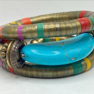 Natural Stone and Soft Bronze Wrap Bracelet